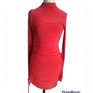 NASTYGAL Red Long Sleeved Ruched Red Mini Dress~Size 6